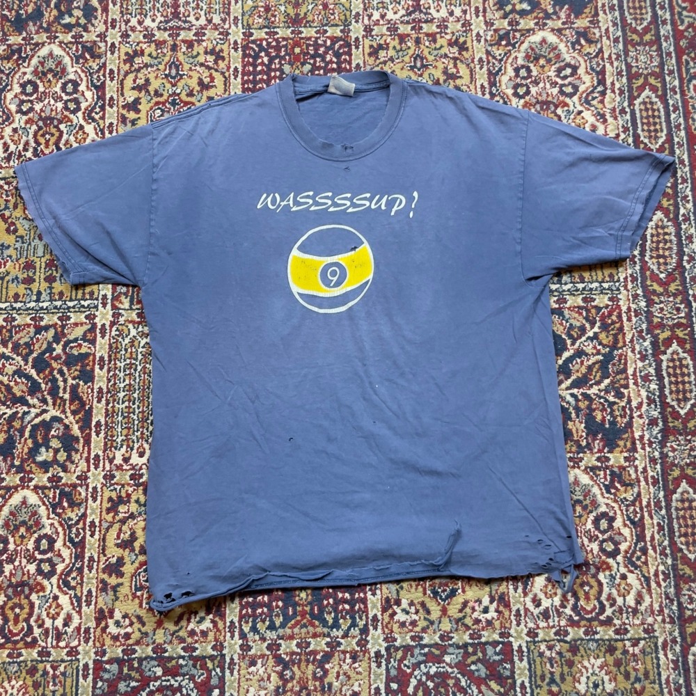 9 Ball Wassssup T Shirt Mens Size XL Blue Hanes Graphic Tee